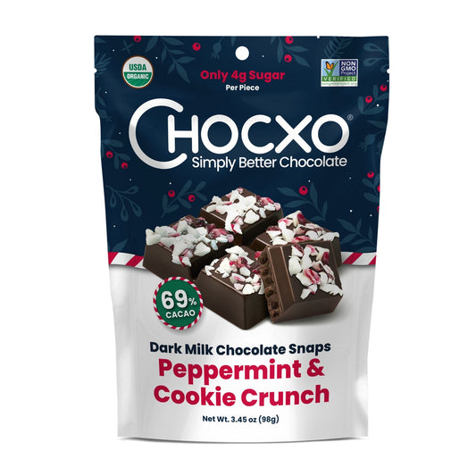 CHOCXO, DARK CHOCOLATE PEPPERMINT&COOKIE SNAP, 6 x 98G
