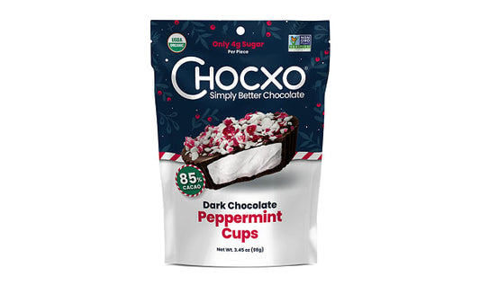 CHOCXO, DARK CHOCOLATE PEPPERMINT CUPS, 6 x 98G