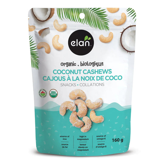 ELAN, ORGANIC COCONUT CASHEWS SNACKS, 8 x 160G