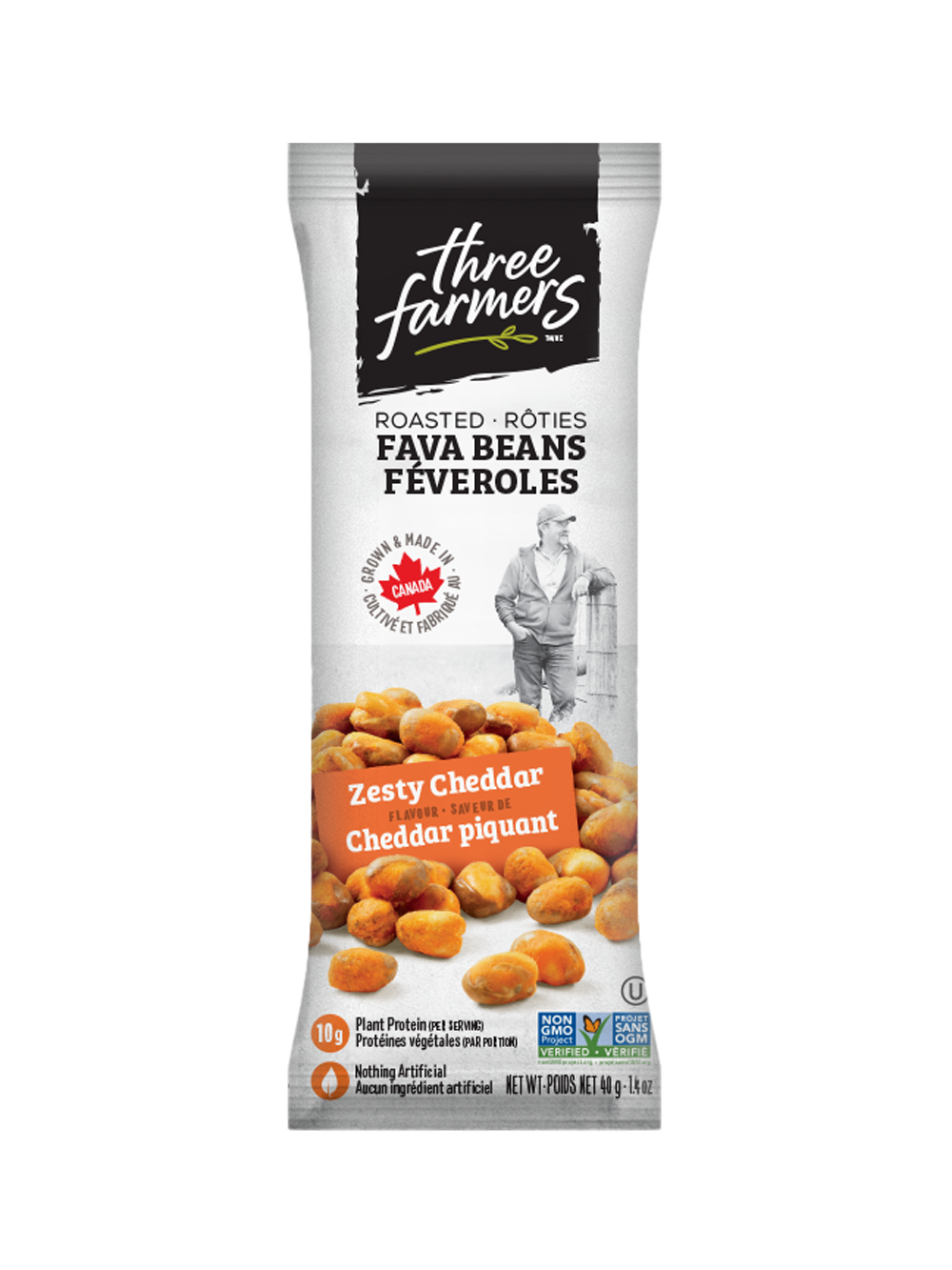 THREE FARMERS, FAVA BEANS - CHEDDAR SNACK PACKS, 12 x 40G