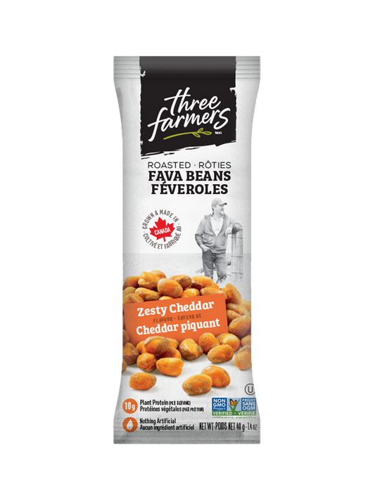 THREE FARMERS, FAVA BEANS - CHEDDAR SNACK PACKS, 12 x 40G