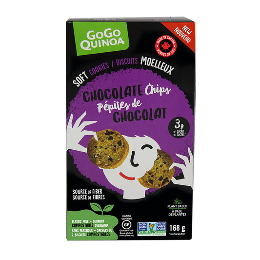 GOGO QUINOA, SOFT COOKIES WITH CHOCOLATE CHIPS 168 G, 6 x 168G