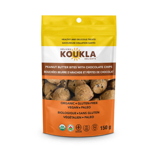 KOUKLA DELIGHTS, CHOCOLATE CHIP PEANUT BUTTER BITES, 8 x 150G