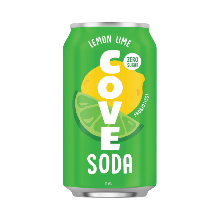 COVE DRINKS, LEMON LIME - GUT HEALTHY SODA, 12 x 355ML