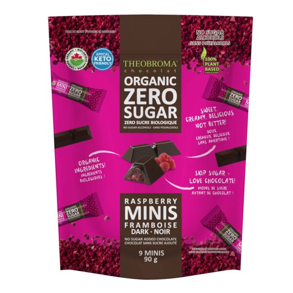 THEOBROMA CHOCO, ZERO SUGAR RASPBERRY MINI BATONS, 10 x 9X10GG