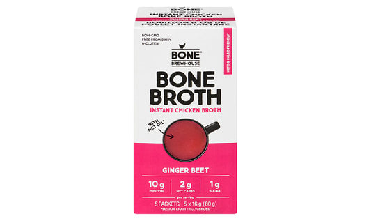 BONE BREWHOUSE, GINGER BEET INSTANT CHICKEN BONE BROTH, 9 x 80G
