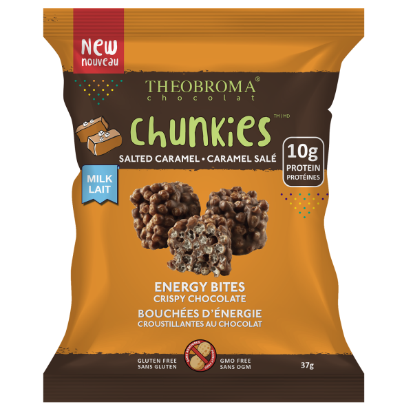THEOBROMA CHOCO, 38% MILK CHOC SALTED CARAMEL CHUNKIES, 12 x 37G