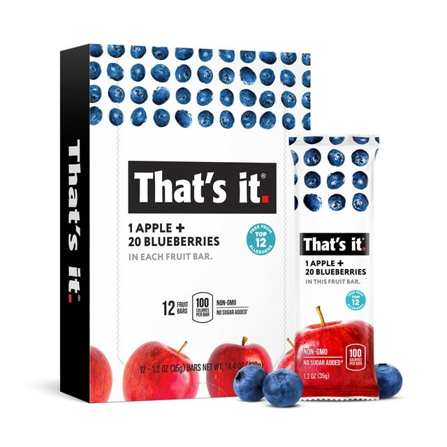THAT'S IT, 1 APPLE 20 BLUEBERRY FRUIT BAR, 12 x 35G