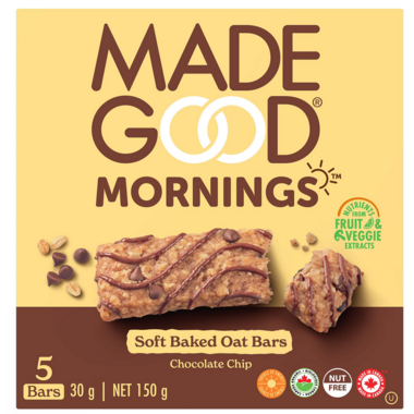 MADE GOOD, SOFT BAKED BARS - CHOC CHIP OR, 6 x 5X30G