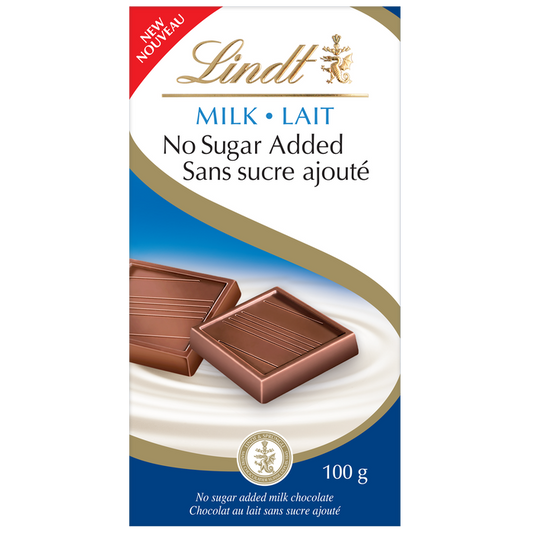 LINDT, NO SUGAR ADDED -MILK BARS, 16 x 100G
