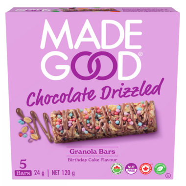 MADE GOOD, CHOC DRIZ BDAY CAKE BARS OR, 6 x 120G