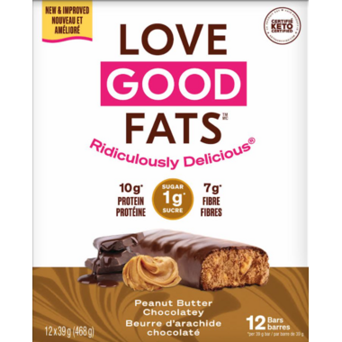 LOVE GOOD FATS, PEANUT BUTTER CHOCOLATEY SNACK BAR, 12 x 39G