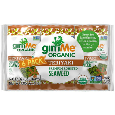 GIMME, ORG ROASTED SEAWEED SNACK 6PK - TERIYAK, 8 x 30G