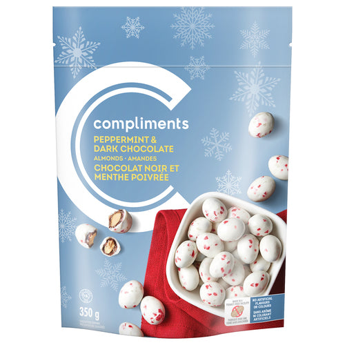 COMPLIMENTS DARK CHOCOLATE PEPPERMINT ALMONDS, 12 X 350 G