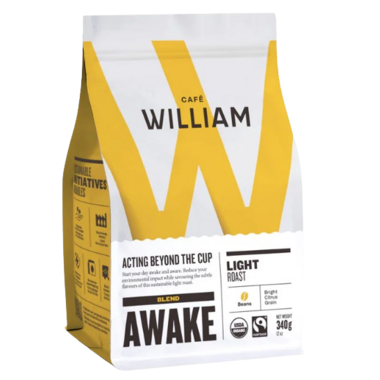 CAFE WILLIAM, AWAKE LIGHT ROAST - BEANS, 6 x 340G
