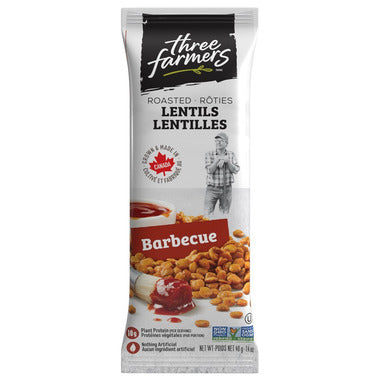 THREE FARMERS, ROASTED LENTILS BARBECUE 4 X SNACK PACK, 12 x 40G