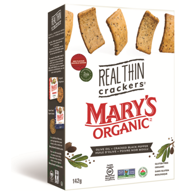 MARY'S ORGANIC, REAL THIN OLIVE OIL & BLACK PEPPER, 6 x 142G