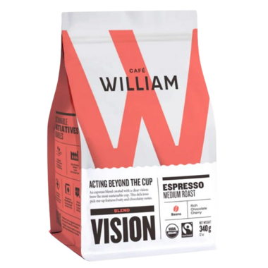 CAFE WILLIAM, VISION ESPRESSO - MEDIUM ROAST - BEANS, 6 x 340G