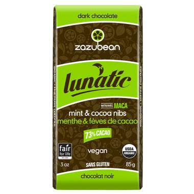 ZAZUBEAN, LUNATIC - 73% - MINT & COCOA NIBS, 12 x 85G