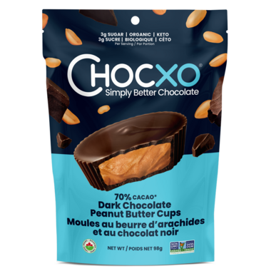 CHOCXO, 70% DARK CHOCOLATE PEANUT BUTTER CUPS, 6 x 98G