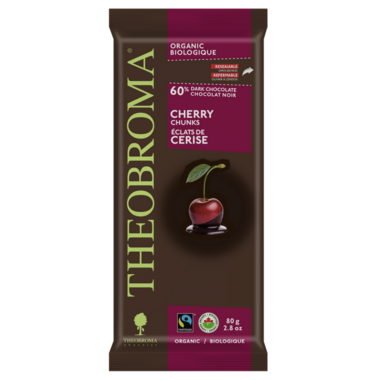 THEOBROMA CHOCO, 60% DARK CHOCOLATE AND CHERRY BARS, 12 x 80G