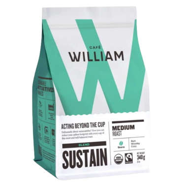 CAFE WILLIAM, SUSTAIN MEDIUM ROAST - BEANS, 6 x 340G
