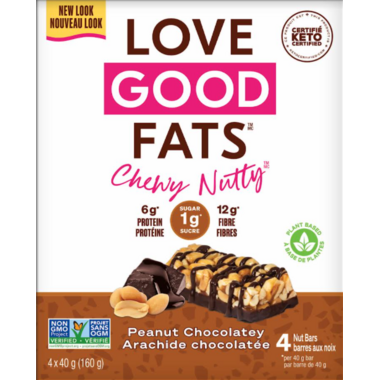LOVE GOOD FATS, CHEWY-NUTTY PEANUT CHOCOLATEY BAR, 12 x 4X40G
