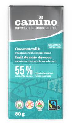 CAMINO, ORG COCONUT MILK 55% DARK CHOCOLATE, 14 x 80G