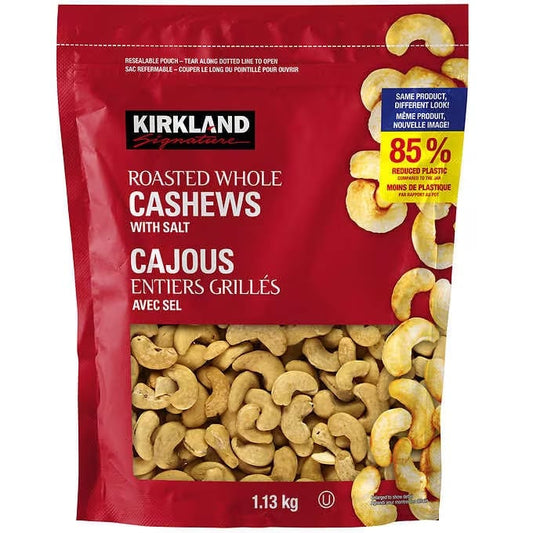KIRKLAND SIGNATURE SALTED WHOLE CASHEWS, 1.13KG