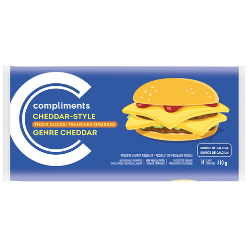 COMPLIMENTS SLICED SHARP CHEDDAR CHEESE, 12 X 410 G