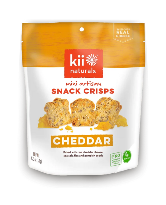 KII NATURALS, CHEDDAR ARTISAN SNACK CRISPS, 12 x 120G