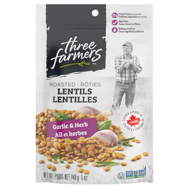 THREE FARMERS, LENTILS - GARLIC & HERB 140G, 12 x 140G