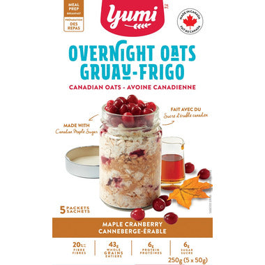 YUMI, OVERNIGHT OAT MAPLE CRANBERRY, 6 x 250G