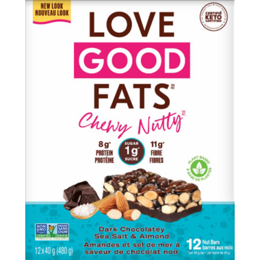 LOVE GOOD FATS, CHEWY N DK CHOC SEA SALT ALMONT BAR, 12 x 40G