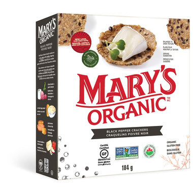 MARY'S ORGANIC, BLACK PEPPER CRACKERS OR, 12 x 184 G