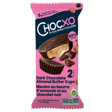 CHOCXO, 60% DK CHOCOLATE ALMOND BUTTER CUP 2PK, 14 x 28G