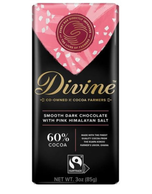 DIVINE CHOCOLAT, 60% DARK CHOCOLATE WITH PINK HIMALAYAN S, 12 x 85G