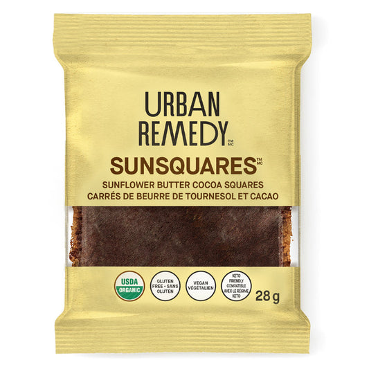 URBAN REMEDY, SUNFLOWER BUTTER COCOA SQUARES, 8 x 28G