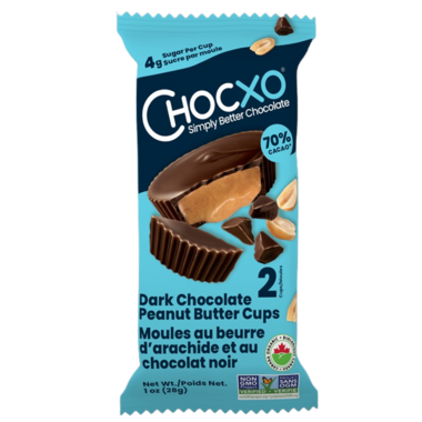 CHOCXO, 70% DARK PEANUT BUTTER CUP 2PK, 14 x 28G