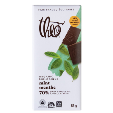 THEO, MINT 70% DARK CHOCOLATE OR, 12 x 85 G