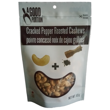 A GOOD PORTION, CRACKED PEPPER ROASTED CASHEWS, 8 x 113G