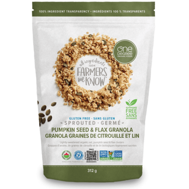 ONE DEGREE, PUMPKIN FLAX GLUTEN FREE GRANOLA, 6 x 312G