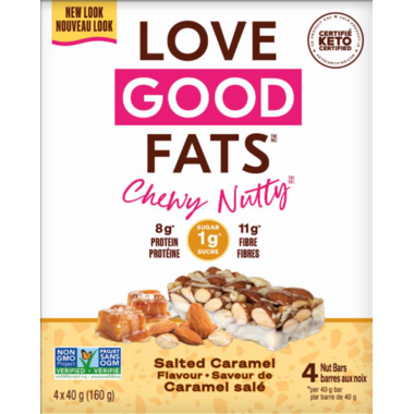 LOVE GOOD FATS, CHEWY-NUTTY SALTED CARAMEL FLAVOUR BAR, 12 x 4X40G
