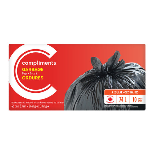 COMPLIMENTS BLACK GARBAGE BAGS 74L, 12 X 10 UN