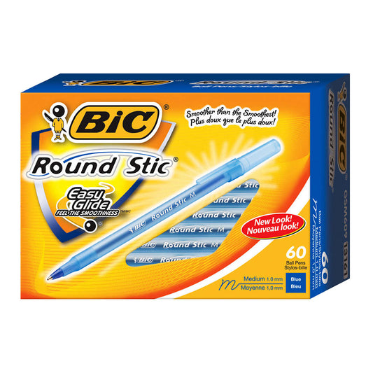 BIC, ROUND STIC 1.0 MM MEDIUM-POINT BLUE BALLPOINT PENS, 60 UNITS