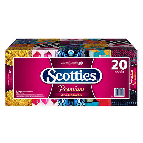 SCOTTIES PREMIUM FACIAL TISSUES 2 PLY, PACK OF 20
