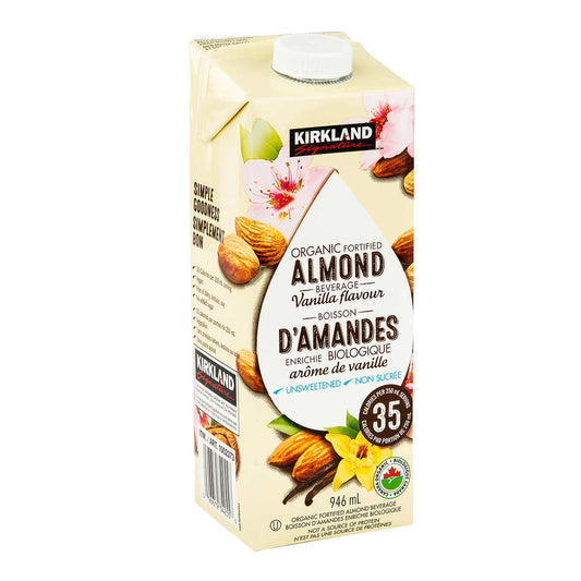 KIRKLAND SIGNATURE ORGANIC ALMOND BEVERAGE VANILLA, 6 X 946ML