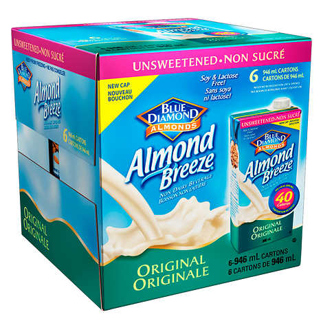 ALMOND BREEZE, ORIGINAL UNSWEETENED ALMOND MILK, 6 X 946ML