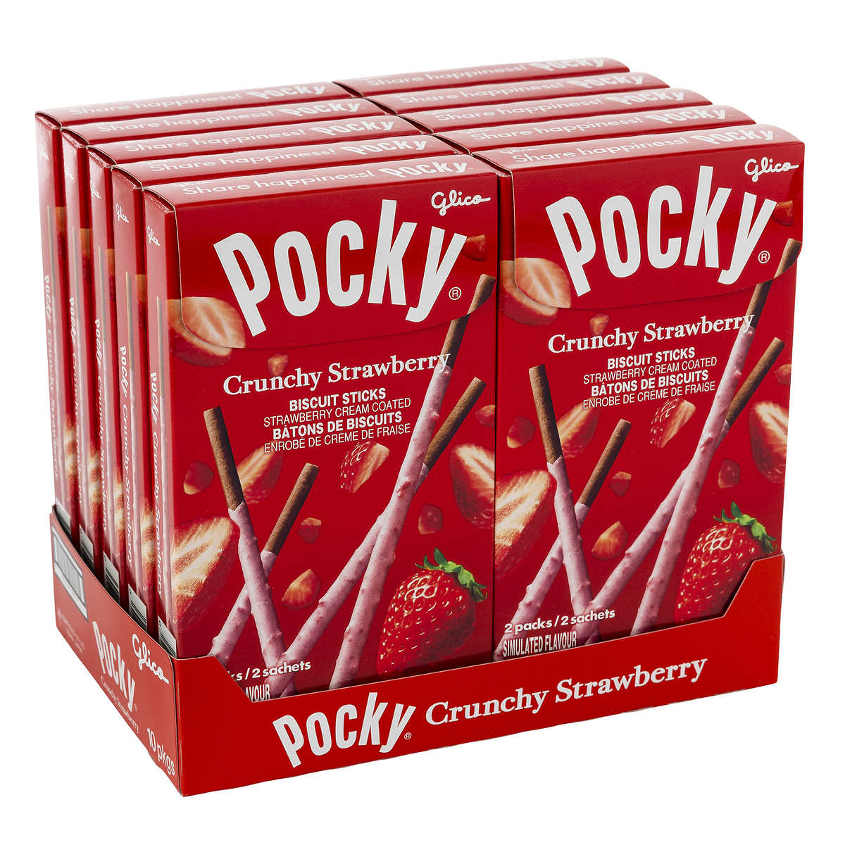 GLICO, CRUNCHY STRAWBERRY POCKY STICKS, 10 X 51 G