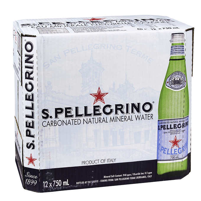 SAN PELLEGRINO, WATER MINERAL NATURAL CARBONATED, 15 x 750 ML